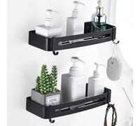 HNVNER Estanteria Ducha en Metal, Estante de Ducha Sin Taladro con 2 Ganchos Adhesivo Estanteria Organizador Baño para Champú Gel (Negro, 2 Piezas)