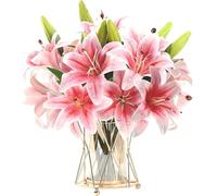 HNVNER Lirio Artificiales De Imitación 6 Ramos Flores Decoración, Impresión 3D Lirio Artificiales con 12 Flores Abiertas Y 6 Capullos, para Boda Partido Centros De Mesa Inicio Cocina (Rosa)