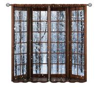 HNYDM Cortina con Paisaje Invernal, Estilo rústico, 3D, con Estampado de Paisaje nevado y Naturaleza, para Sala de Estar (Ancho x Alto/2 x 140 x 230 cm)