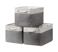 HNZIGE Canastas de almacenamiento grandes para estantes (paquete de 3), cestas de almacenamiento de tela, cestas de regalo vacías con asas de cuerda, cestas de almacenamiento plegables decorativas