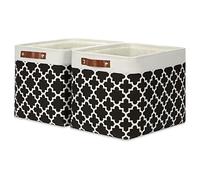 HNZIGE Cestas de almacenamiento de tela grandes de 16 x 11.8 x 11.8 pulgadas rectangulares con asas de cuero (paquete de 2) cubos organizadores de armario negros para organizar ropa, juguetes, libros, hogar (patrón blanco y negro)