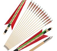 HNZMDY Flechas de Madera de Tiro con Arco POEARCUS, Flecha de Objetivo de Caza Tradicional de 32 Pulgadas 5 "Pluma de Turquía Arco recurso Artesanal Arco Largo 6/12 Paquetes (12, Rojo + Verde)