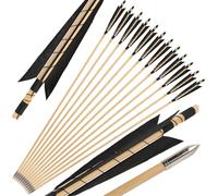 HNZMDY Flechas de Madera de Tiro con Arco POEARCUS, Flecha de Objetivo de Caza Tradicional de 32 Pulgadas 5 "Pluma de Turquía Arco recurso Artesanal Arco Largo 6/12 Paquetes (12, Negro)
