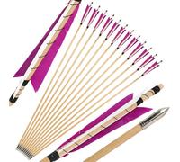 HNZMDY Flechas de Madera de Tiro con Arco POEARCUS, Flecha de Objetivo de Caza Tradicional de 32 Pulgadas 5 "Pluma de Turquía Arco recurso Artesanal Arco Largo 6/12 Paquetes (12, Rosa Rojo + Blanco)