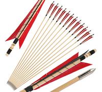 HNZMDY Flechas de Madera de Tiro con Arco POEARCUS, Flecha de Objetivo de Caza Tradicional de 32 Pulgadas 5 "Pluma de Turquía Arco recurso Artesanal Arco Largo 6/12 Paquetes (6, Rojo + Negro)