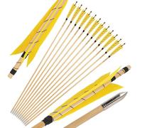 HNZMDY Flechas de Madera de Tiro con Arco POEARCUS, Flecha de Objetivo de Caza Tradicional de 32 Pulgadas 5 "Pluma de Turquía Arco recurso Artesanal Arco Largo 6/12 Paquetes (6, Amarillo)