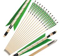 HNZMDY Flechas de Madera de Tiro con Arco POEARCUS, Flecha de Objetivo de Caza Tradicional de 32 Pulgadas 5 "Pluma de Turquía Arco recurso Artesanal Arco Largo 6/12 Paquetes (12, Verde + Blanco)
