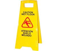 HO Higiene Online | Señal de suelo mojado en castellano e inglés 62 x 30 cm - Cartel plegable señalización advertencia pavimento mojado amarillo para empresas y grandes superficies