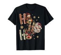 Ho Ho Ho Patchwork Christmas Vintage Santa Snowman Reindeer Camiseta