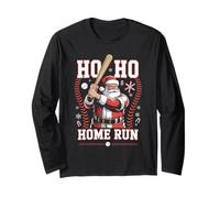 Ho Ho Home Run Béisbol Navidad Divertido Vacaciones Deportes Santa Manga Larga