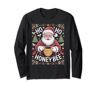HO HO Honey Bee Santa Ugly Christmas Pun Manga Larga