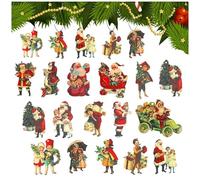 HO2NLE 45 piezas de decoración de árbol de Navidad, estilo victoriano, adornos de Navidad de madera, vintage, Papá Noel, colgante de madera para niños, para ventanas del hogar, puertas, decoración de