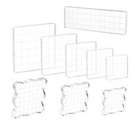 HO2NLE Conjunto de Bloques de Estampación de Acrílico, 9pcs Bloques para Sellos Scrapbooking Transparentes con Líneas de Cuadrícula Bloques para Estampar Cuadrar Sellos Silicona Crafts