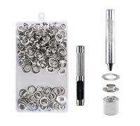HO2NLE Kit Ojetes Metalicos 10mm, 100pcs Ojales Acero Inoxidable Herramienta de Montaje de Arandela Ojales para Lonas Toldos Cortinas Telas Remachador Banderas Carpas con Caja de Almacenamiento 2/5