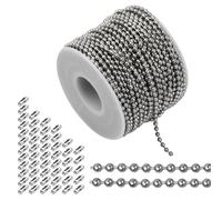 HoaaiGo 20 Metros Cadena de Bolas de Acero Inoxidable, 2,4mm Cadena de Cordón de Metal, Extensión de Cadena de Cuentas de Plata de Rodillos con 50 Conectores para Bricolaje Collar Pulsera Artesanía