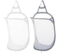 HoAhaMay 2 piezas Cesta de lavandería de pared, cesta de almacenamiento plegable de malla cesta de lavandería de malla retráctil adecuada para el hogar, hotel, viajes, camping, baño (blanco, gris)