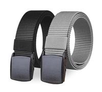 HOANAN Paquete de 2 cinturones de nailon militar, 3.17 cm de ancho, sin correas de metal, cinturón táctico, Negro y gris, cinttura 40"