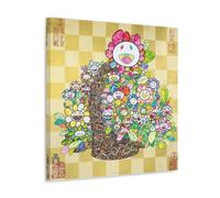HOANGJUN Póster de pintura de Takashi Murakami, ramo en una cesta, diseño de flores coloridas sonrientes Kawaii, arte contemporáneo de pared, lienzo estético para habitación, marco de 60 x 60 cm