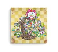 HOANGJUN Póster de pintura de Takashi Murakami, ramo en una cesta, diseño de flores coloridas sonrientes kawaii, arte contemporáneo de pared, lienzo estético para habitación, sin marco, 50 x 50 cm