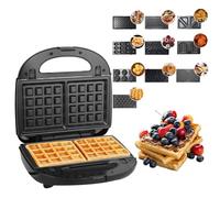 Hoapin Sandwichera 10 en 1, Gofrera, Grill, Parrilla Eléctrica con 10 Placas Desmontables Antiadherentes para Tostadas Gofres Panini Bocadillos, 750W (10 en 1)
