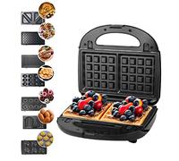 Hoapin Sandwichera 7 en 1, Gofrera, Parrilla Eléctrica con 7 Placas Desmontables Antiadherentes para Tostadas Gofres Panini Bocadillos, Termostato Automático 750W