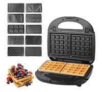 Hoapin Sandwichera, Sandwichera Grill Multifuncional 750W, Panini Grill de Termostato Automático, Gofrera Eléctrica Parrilla con 10 Placas Antiadherentes Extraíbles, Libre de PBA (10 en 1)
