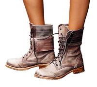 HOAPL Botas De Combate Vintage para Mujer Botas De Media Pantorrilla Botas Tácticas Militares del Ejército Zapatos De Cordones Altos Zapatos De Motocicleta De Motorista De Vaquero,Marrón,38