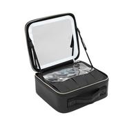 HOARLICN Beautycase - Bolsa de maquillaje para mujer, con espejo y luz, con divisores ajustables, bolsa de almacenamiento central, diseño con cremallera doble, Negro , No