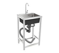 HOARLICN Lavabo móvil, Fregadero De Acero Inoxidable Fregadero Cocina Tubería en Forma de V con Alto Agujero de Desbordamiento Grifo y Almohadilla para Pies Grandes Fregaderos 45 X 40 X 22cm