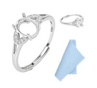 HOBBIESAY 1 anillo ajustable de plata de ley 925 con base de 4 garras, anillo en blanco, soporte ovalado para gemas, anillo de dedo bisel, gema para hacer joyas, kit de manualidades para mujeres