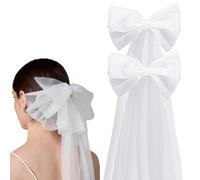 HOBBIESAY 1 lazo de tul para novia, 358.3 pulgadas, lazo desmontable para el hombro, tul, novia, boda, nudo, velo, clip de pelo de tul blanco para decoración del cabello de boda