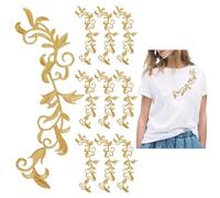 HOBBIESAY 10 parches bordados para planchar con hojas largas doradas, apliques florales bohemios para adultos, bodas, bailes, vestidos, mochilas, jeans, gorras, ropa, manualidades