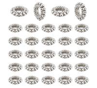 HOBBIESAY 100 cuentas espaciadoras con agujero grande de 8 mm, flores plateadas, redondas, pequeñas, sueltas, pequeñas cuentas de metal para manualidades, cuentas de conexión para fabricación de