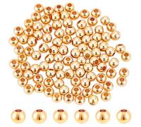 HOBBIESAY 100 perlas chapadas en oro de 14 K, 4 mm, bola de oro, latón, pequeñas perlas de metal liso, cuentas espaciadoras sueltas para hacer joyas, agujero: 1,5 mm