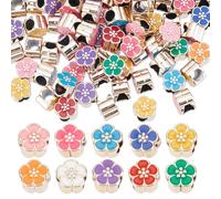 HOBBIESAY 100 perlas de esmalte con flores, 10 colores, perlas acrílicas europeas con agujero grande de 5 mm, 6 pétalos, espaciadores, revestimiento UV, para manualidades de joyas