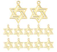 HOBBIESAY 12 dijes de estrella de David de acero inoxidable quirúrgico 316L, chapados en oro de 18 quilates, pequeños dijes de estrella de seis puntas hexagonales, colgantes de estrellas judías para