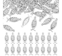 HOBBIESAY 120 dijes de aleación de estilo tibetano de 27 x 10 mm, dijes de pez de Jesús, colgantes de plata para pulseras, collares, joyas, aleación