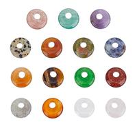 HOBBIESAY 15 cuentas planas coloridas de piedra de dona natural con forma de dona, cuentas de piedras preciosas pulidas de chakra, agujero grande para pulseras, collares, aretes, joyería, agujero: 4