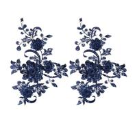 HOBBIESAY 2 parches bordados de encaje, parches bordados de encaje azul medianoche, apliques de encaje, adornos, cuentas de lentejuelas, bordado floral, parche para coser en vestidos de novia de boda