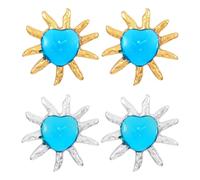 HOBBIESAY 2 pares de pendientes de acero inoxidable con corazón azul profundo con diamantes de imitación de corazón azul claro para mujeres, set de regalo 0,7 (1) cm