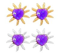 HOBBIESAY 2 pares de pendientes de acero inoxidable pendientes de sol con corazón púrpura Rhinestone Pendientes para mujeres joyas set regalo 0.6x0.7(1) cm