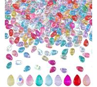 HOBBIESAY 200 cuentas de cristal en forma de lágrima - 9 x 6 x 5 mm, cuentas de cristal transparente de colores mixtos para manualidades, manualidades, agujero: 1 mm