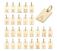 HOBBIESAY 26 dijes del alfabeto, colgantes dorados de acero inoxidable A-Z, dije rectangular con inicial de doble cara con anillos de salto para hacer collares, pulseras, aretes, joyas