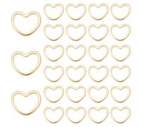 HOBBIESAY 30 piezas de latón con corazón de latón anillos de oro real de 18 quilates anillos de conexión amor marco hueco bisel amor conector de amor para pulseras, collares, fabricación DIY 1 mm
