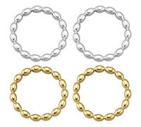 HOBBIESAY 4 anillos de cuentas de acero inoxidable de 2 colores, anillos apilables simples y lisos, anillos minimalistas de oro y plata, anillo de cuentas de moda para mujer, boda, fiesta de