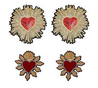 HOBBIESAY 4 Parche de Corazón de 2 Estilos Parches de Lentejuelas Hechos A Mano Lentejuelas Doradas Flores de Amor Rojas Adhesivo de Fusión En Caliente Parche Bordado Pieza de Aplique para Decoración
