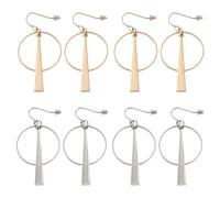 HOBBIESAY 4 pares de aretes colgantes circulares redondos creativos, anillos geométricos clásicos, elegantes anillos redondos, regalos de joyería para mujer, Zinc