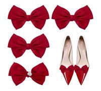HOBBIESAY 4 piezas de lazo de satén clips para zapatos de lazo rojo hebilla de zapatos elegantes desmontables clips de zapatos de moda para mujeres fiesta de boda accesorios de tacón alto, Paño