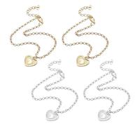 HOBBIESAY 4 tobilleras con colgante de corazón para mujer, ajustable en forma de corazón, tobilleras, tobilleras, joyas, cadena de moda, oro y plata, para regalo de joyería, 9,25 pulgadas