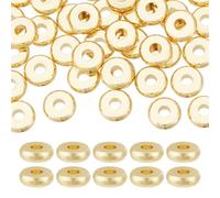 HOBBIESAY 40 unidades de 5 estilos, perlas chapadas en oro de 18 quilates, 6 mm, planas, redondas, sueltas, cuentas espaciadoras Heishi de metal, lisas, espaciadoras de metal para hacer joyas,